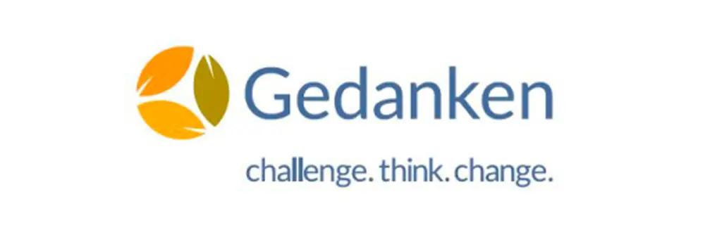 A three-leaf orange-and-olive emblem sits beside the blue word 