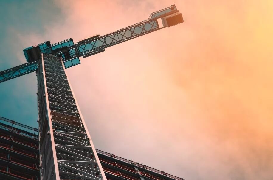 An image from directly below a crane