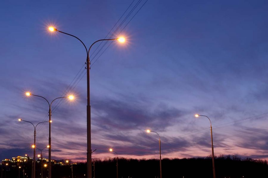 Street lights illuminated