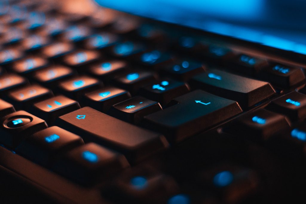 black keyboard with blue backlight